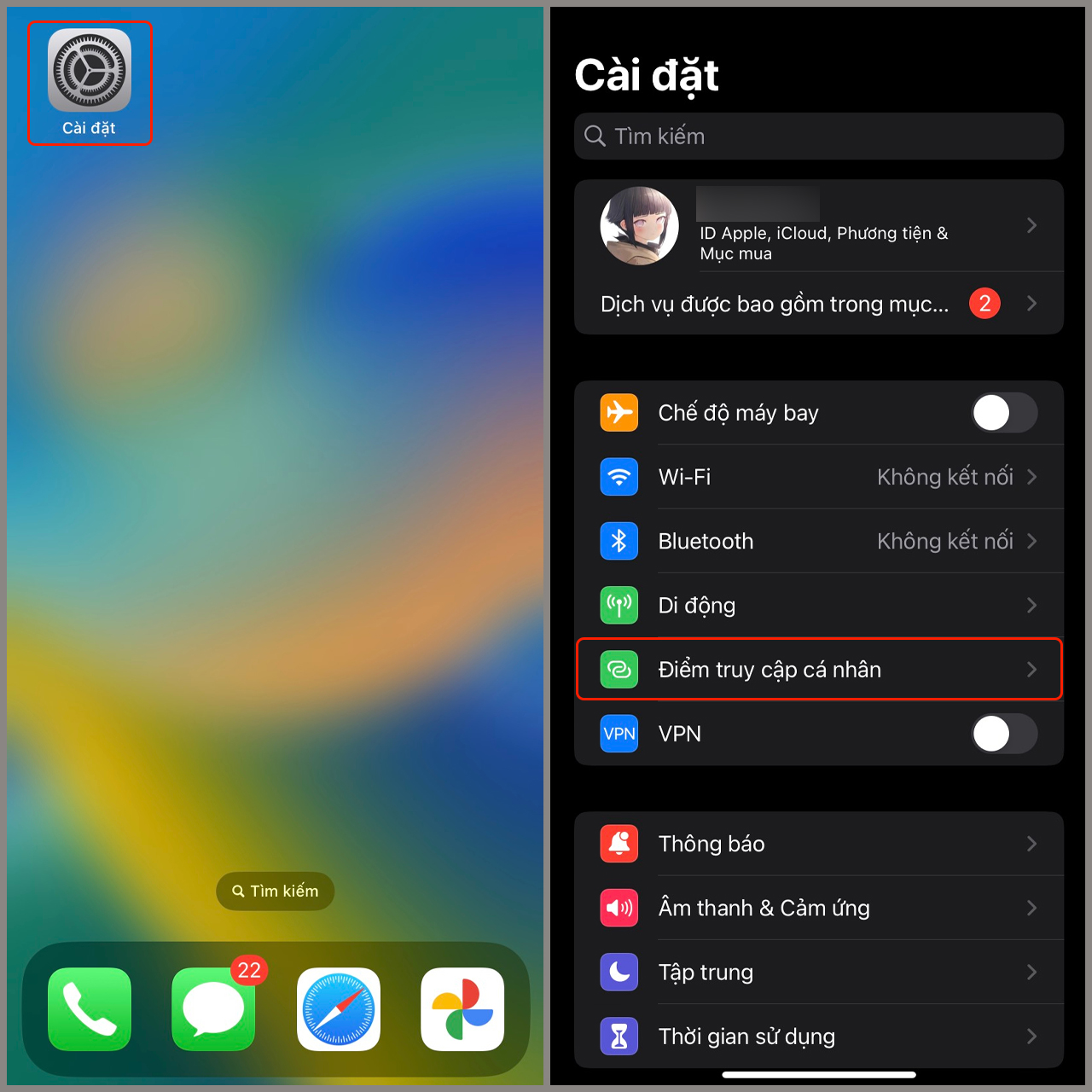 Cách chia sẻ mạng 4G trên iPhone bước 1